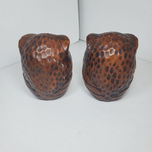 Vtg Treasure Craft Owl Salt & Pepper Shakers Green Eyed Brown Floral Owls - Picture 2 of 4